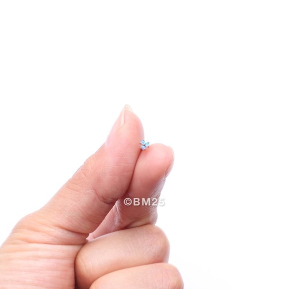 14 Karat Gold Tri Fire Opal Sparkle Prong Set L-Shaped Nose Ring - Picture 2 of 5